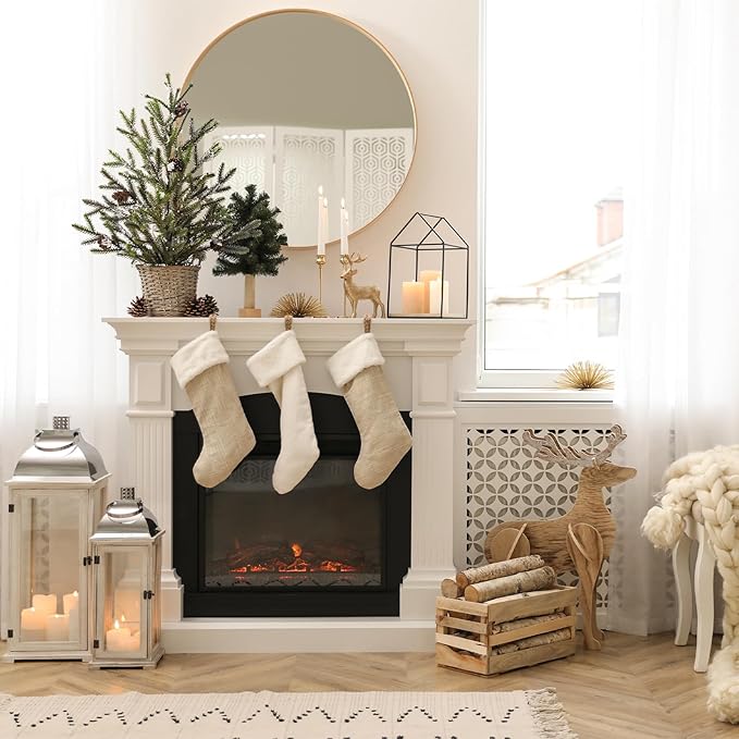 22Inch Artificial Christmas Tree – Mini Tabletop Xmas Tree, Realistic Pine Needles, Pinecones & Burlap Base – Small Festive Decoration for Home, Office or Entryway