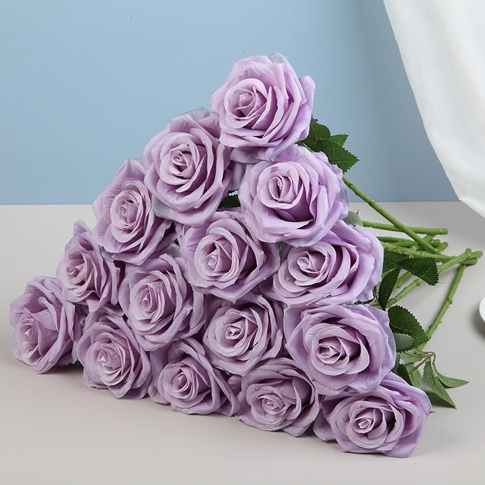 15pcs Fake Roses Artificial Silk Flowers Faux Rose Flower Long Stems Bouquet for Arrangement Wedding Centerpiece Party Home Kitchen Decor