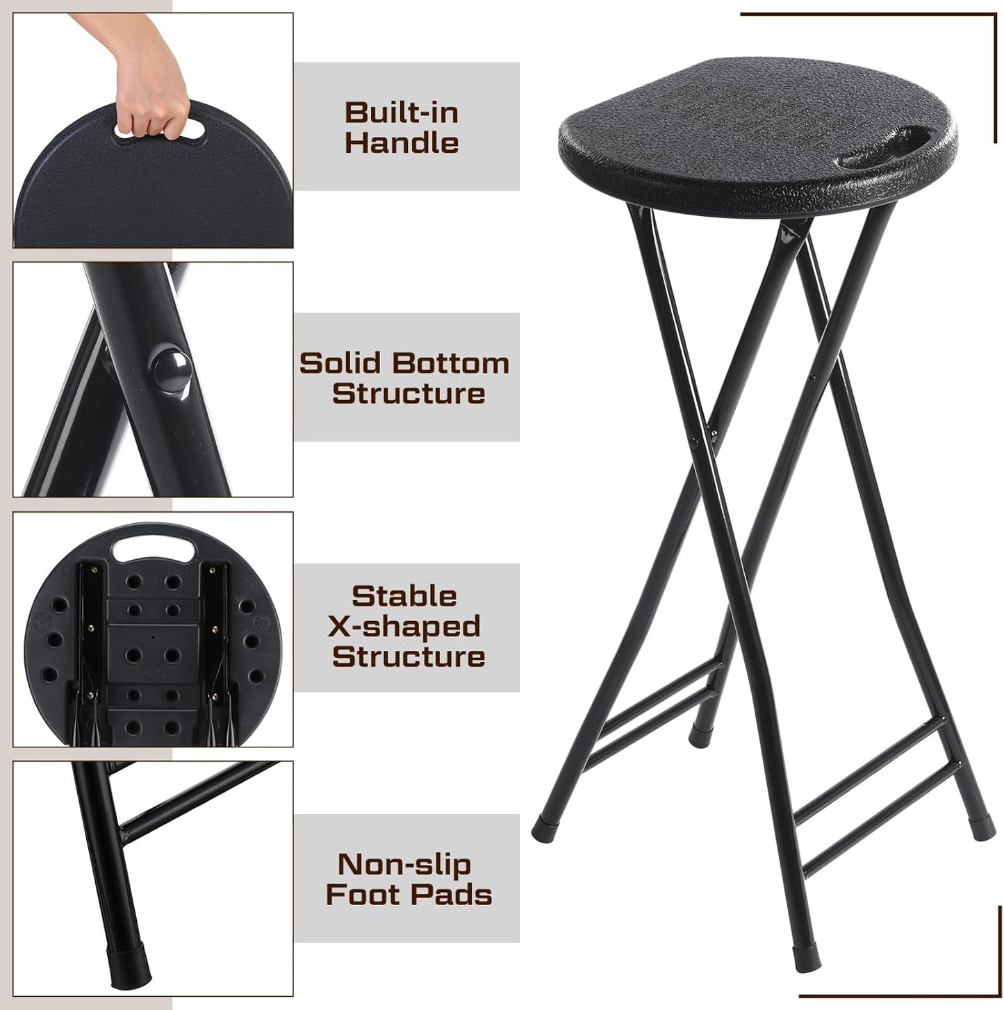 Suzile 1 Pc Tall Folding Chair Portable Plastic Stool Chair Heavy Duty Foldable Bar Stools with Handle for Adults Kitchen Counter Room Home Camping Indoor Outdoor, 300lbs Capacity (27 Inch)