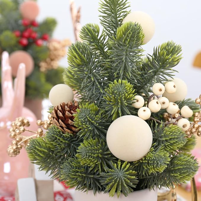 SY Super Bang Small Christmas Tree, 12Inch Artificial Beige Velvet Ball Berry Mini Tabletop Tree Christmas Decorations, for Home Party Thankgivings Xmas Indoor Decor.