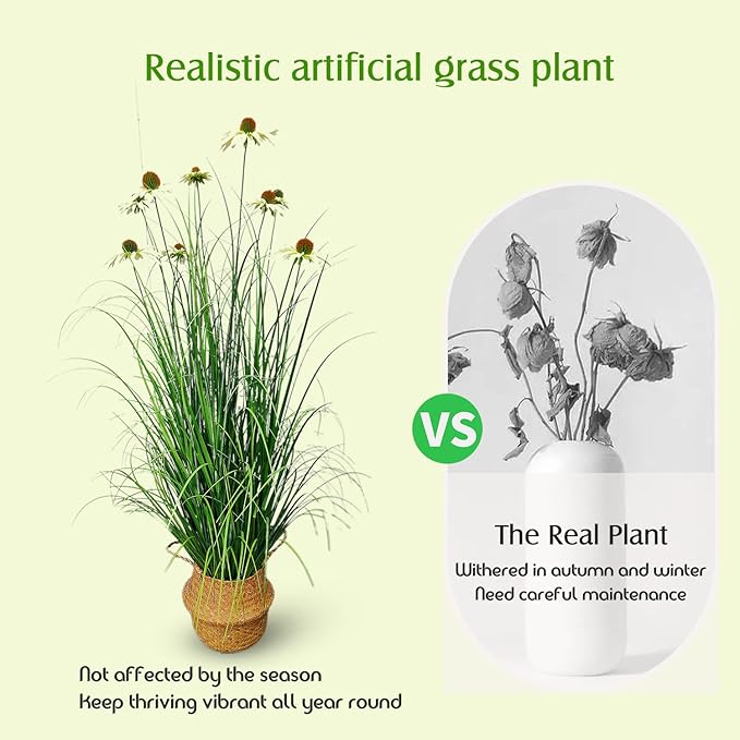 46-Inch Artificial Grass Plant with 9 Lifelike Echinacea Flower - Ideal for Indoor or Outdoor Decoration, Housewarming Gifts, and New Home Décor (1 Pack-Yellow)