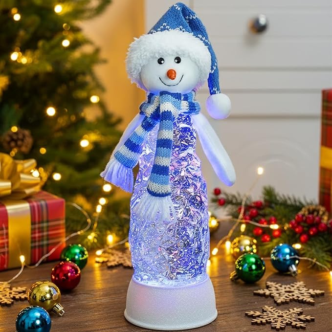 Christmas Snow Globe Lantern Indoor Decor Snowman Christmas with Music,6H Timer,USB Lined/Battery Operated Lighted Lantern for Christmas Festival Decoration Gifts