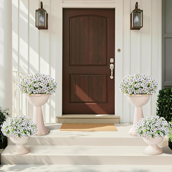 Lifewit Artificial Flowers for Outdoor Indoor, 24 Bundles Plastic Fake Flowers Daisy with Eucalyptus Leaves for Home Garden Decor, Porch, Window Box(White)