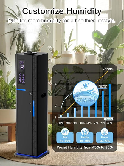 10L/2.64Gal Humidifier, Top Fill Quiet Ultrasonic Cool Mist Humidifiers for Bedroom, Covers 550ft², 60H Runtime, 24H Timer, 3 Mist Modes Humidifier Large Room, Home, Office, Plants, Black