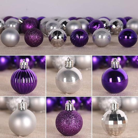 GameXcel Christmas Balls Ornaments for Xmas Tree - Shatterproof Christmas Tree Decorations Small Hanging Ball Purple & Silver 1.6 Inch x 36 Pack