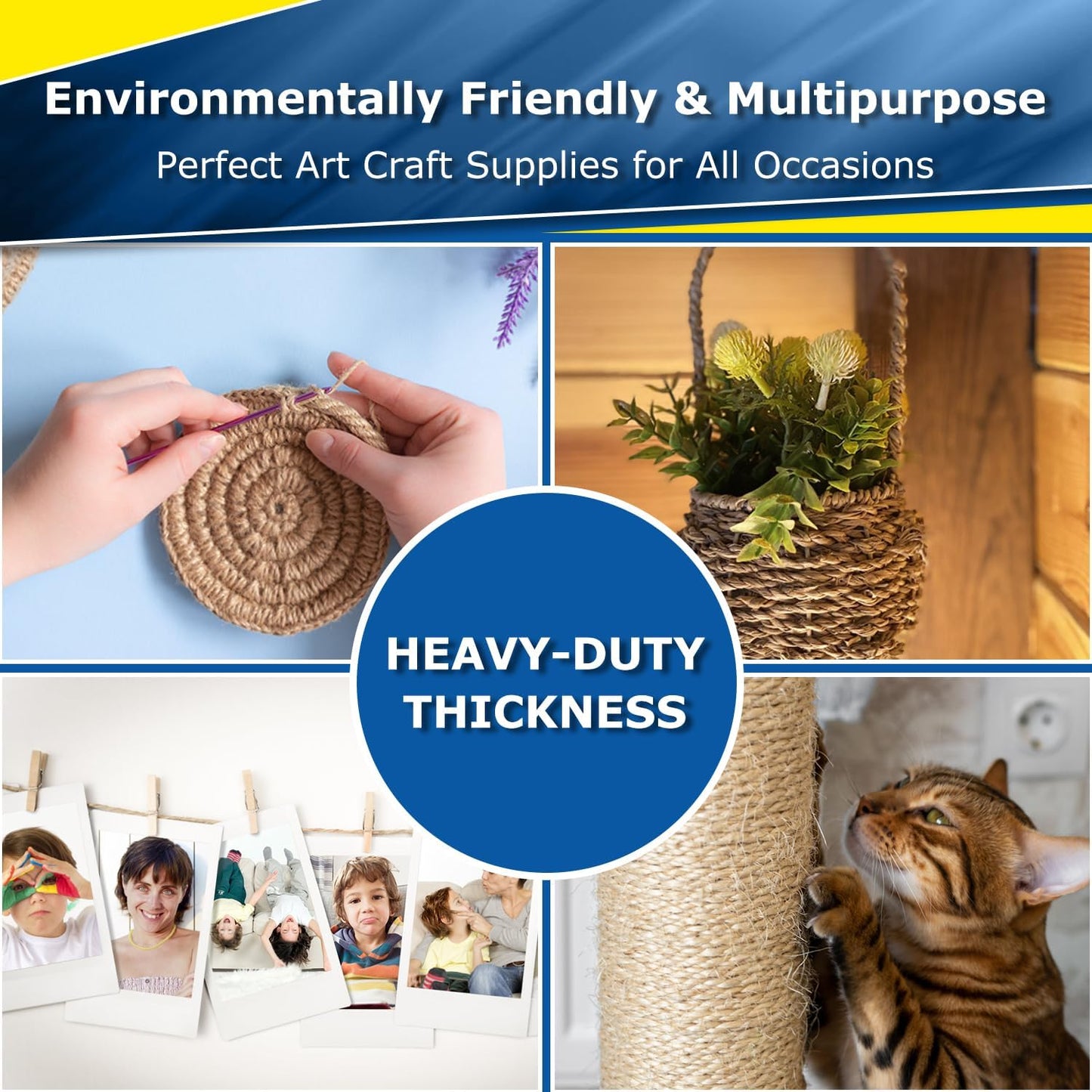 Vanhench Jute String Rope 8mm x 50 Feet, Heavy Duty and Thick Twine Rope for Crafts Projects, Gardening, Bundling, Cat Scratcher Scratching Post Tree Gift Wrapping Arts & Crafts Christmas Decoration