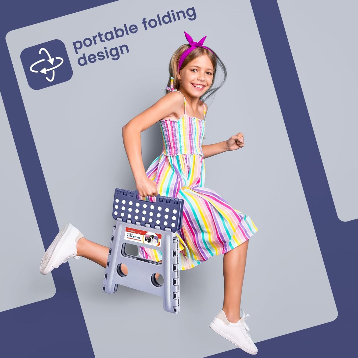 ACSTEP 13 Inch Folding Step Stool,Foldable Step Stools for Kids and Adults 300 LB Capacity, 300 LB Capacit Suitable for Kitchen Fishing (Purple)