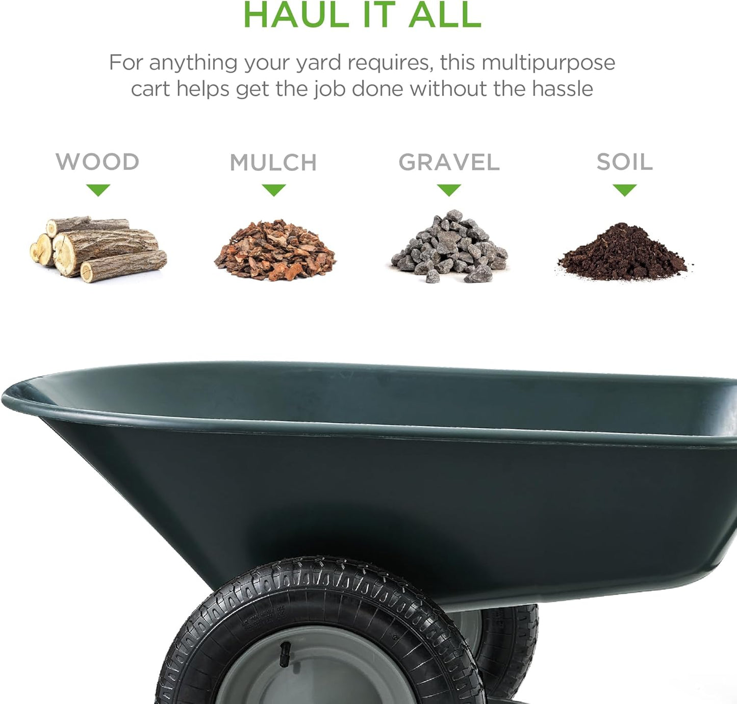 Best Choice Products Dual-Wheel Home Utility Yard Wheelbarrow Garden Cart w/Built-in Stand for Lawn, Gardening, Construction - Dark Gray