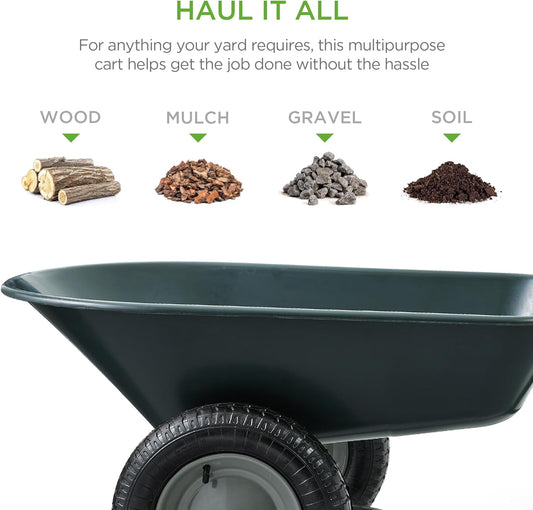 Best Choice Products Dual-Wheel Home Utility Yard Wheelbarrow Garden Cart w/Built-in Stand for Lawn, Gardening, Construction - Dark Gray