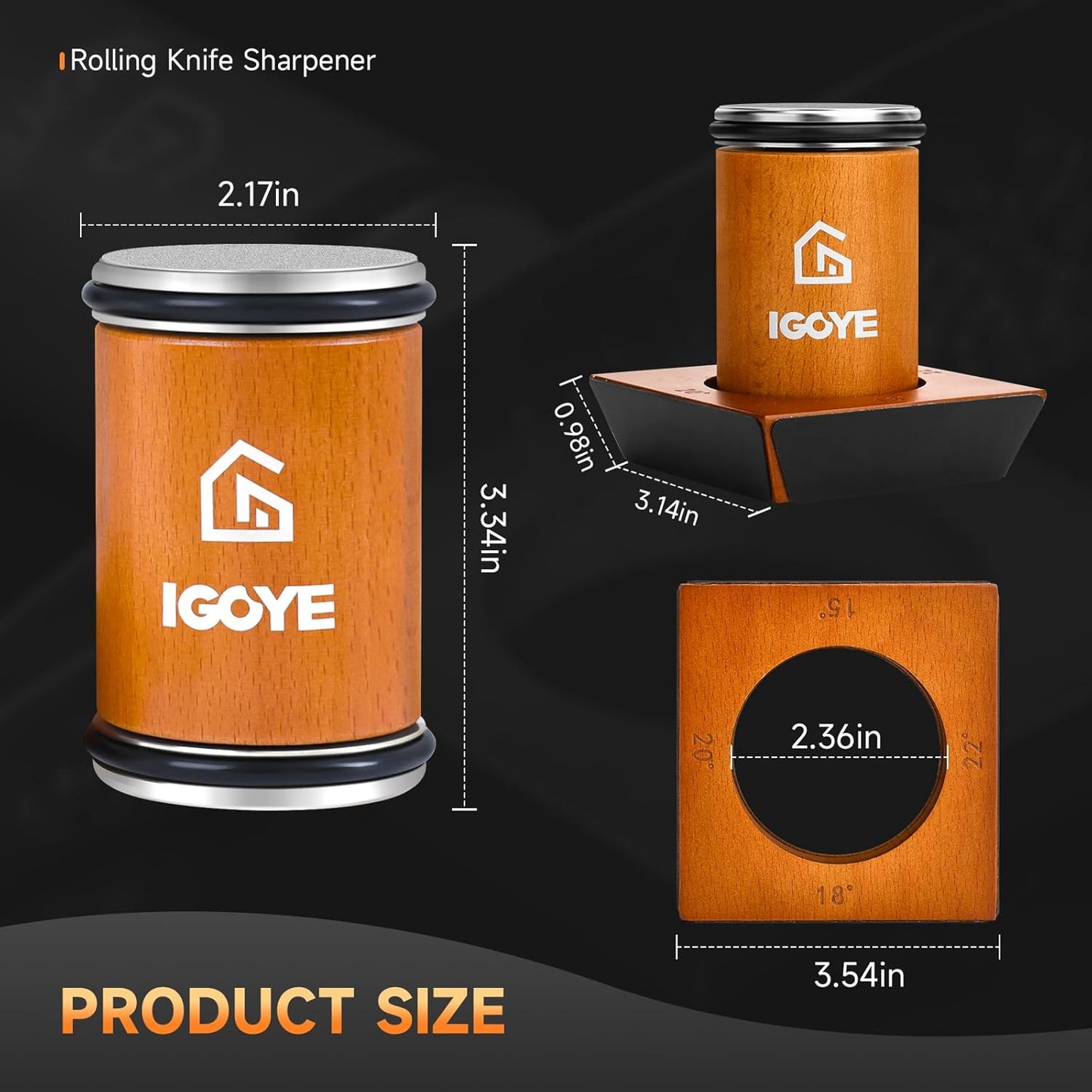 Rolling Knife Sharpener Tool Kit, Multi-Angle Diamond Roller Knife Sharpener for Kitchen Knives, Four Angles Offers 15&18& 20&22 Degree Sharpening, 4 Angle, Kitchen Gadgets & Gift