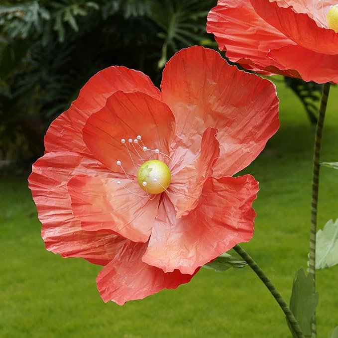 Giant Flowers for Decoration,Large Paper Flowers with Standing Stems and Base,3 pcs Artificial Flowers for Home Decor, Wedding Decorate, Photography Props, Party Banquet (Orange)