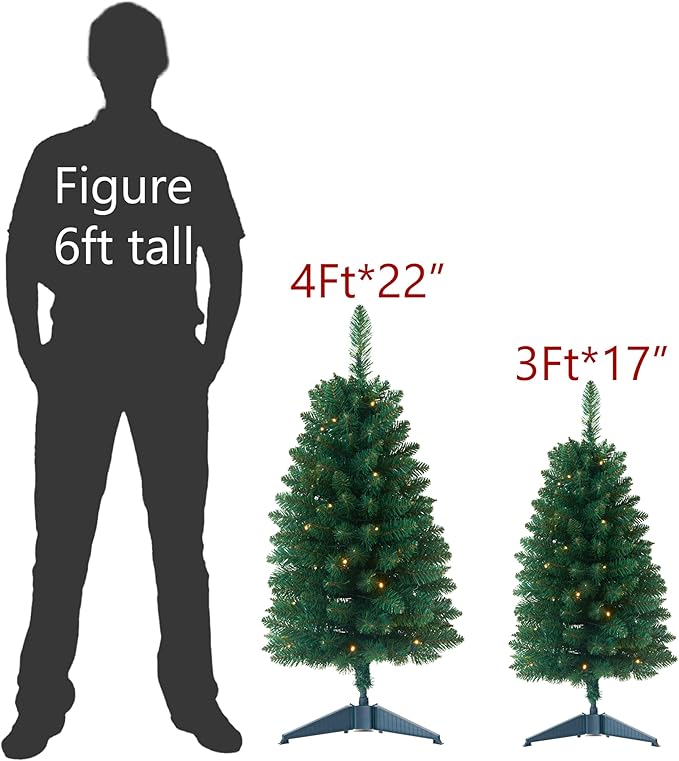 Pre-Lit Artificial Christmas Tree 4Ft, Battery Operated Desktop Xmas Tree with 70 LED 210 Branch Tips Mini Christmas Tree Decoration Indoor Outdoor
