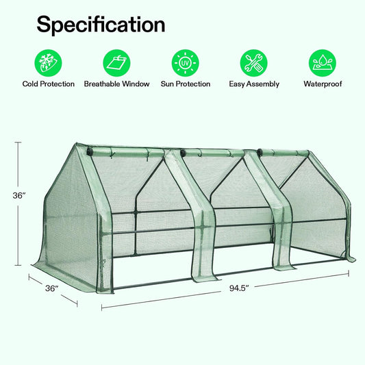 VIVOSUN Portable Mini Greenhouse 94.5x36x36-Inch Tunnels, PE Cover with Roll-up Zipper Door, for Indoor Outdoor or Garden Plant Growing