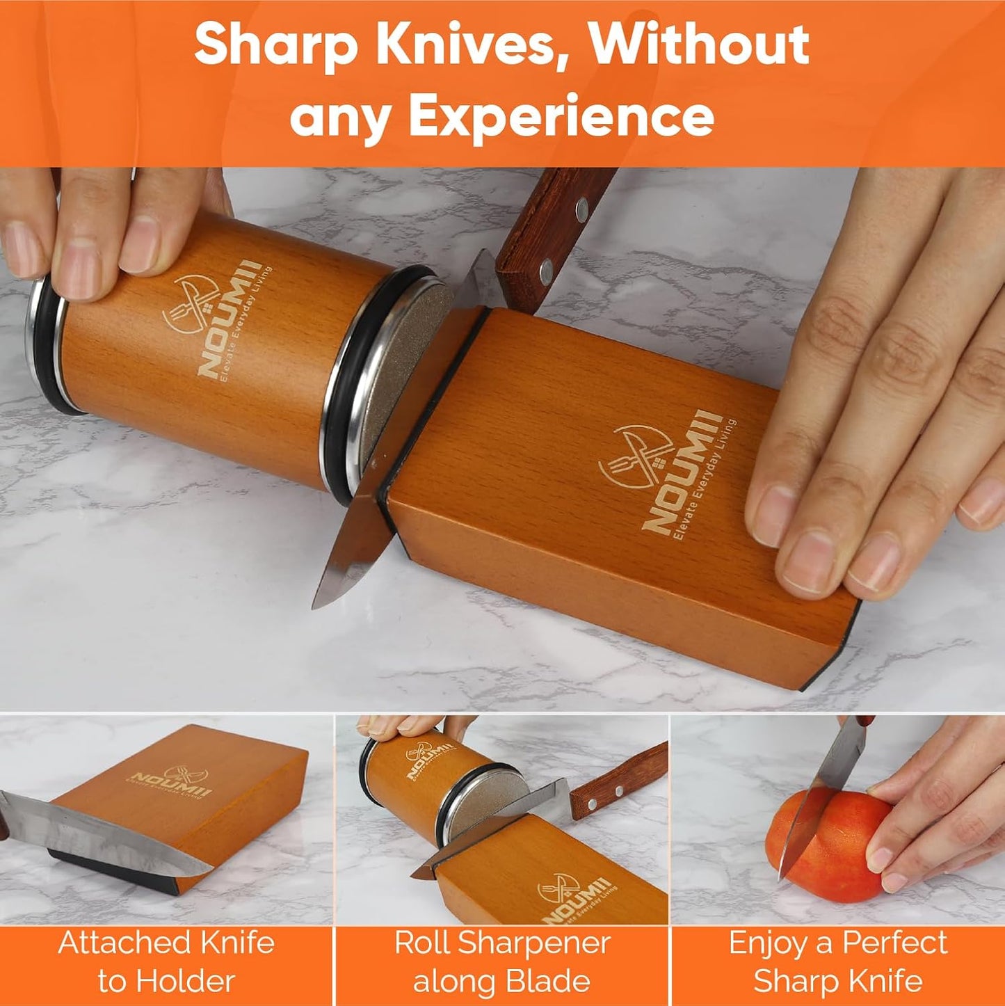 Rolling Knife Sharpener Kit - Easy to Use Magnetic Knife Sharpeners for Professional Chefs and Home Cooks - Premium Elegant Beech Wood - Knife Sharpening Kit for Effective Blade Sharpening