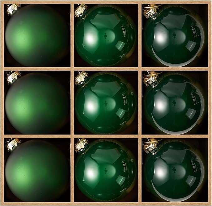 DN DECONATION Christmas Decorations Balls Set Indoor, Green Glass Christmas Tree Balls Ornaments, 9PCS 3.14” Holiday Hanging Ornaments for Christmas Tree Decorations & Winter Decor