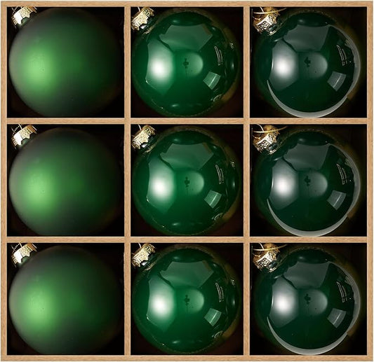 DN DECONATION Christmas Decorations Balls Set Indoor, Green Glass Christmas Tree Balls Ornaments, 9PCS 3.14” Holiday Hanging Ornaments for Christmas Tree Decorations & Winter Decor