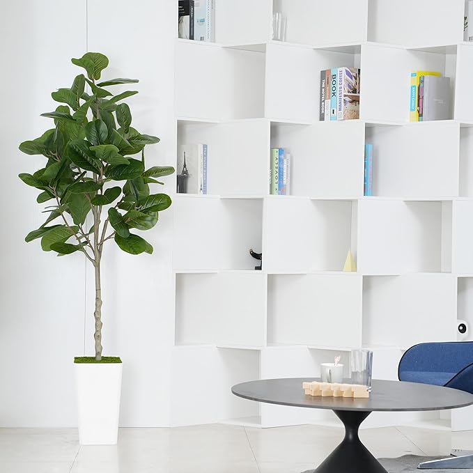 Artificial Fiddle Leaf Fig Tree 6ft - Realistic Tall Fake Plants for Office Home Living Room Bedroom Decor Indoor Outdoor - Green Large Silk Faux Floor Plant with Pot