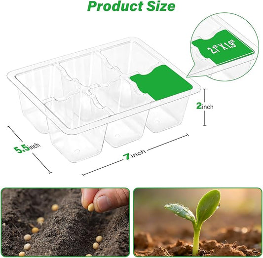Bonviee 10 Packs Seed Starter Tray with Drainage Holes, Reusable & Durable, Clear for Root Monitoring, Easy to Repotted Without Root Damage, 6 Cells per Tray