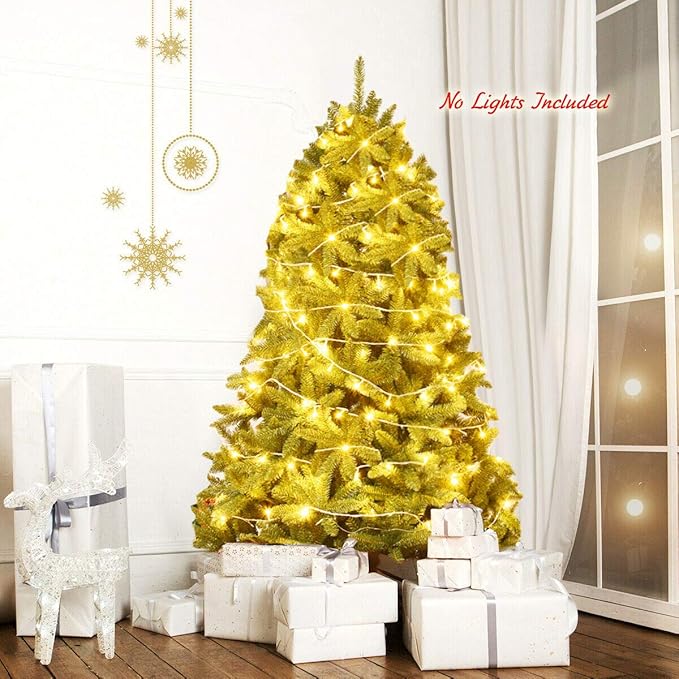 Goplus 6ft Unlit Artificial Christmas Tree, Premium Hinged Fir Tree, Easy Assembly with Metal Stand, Xmas Décor for Indoor and Outdoor