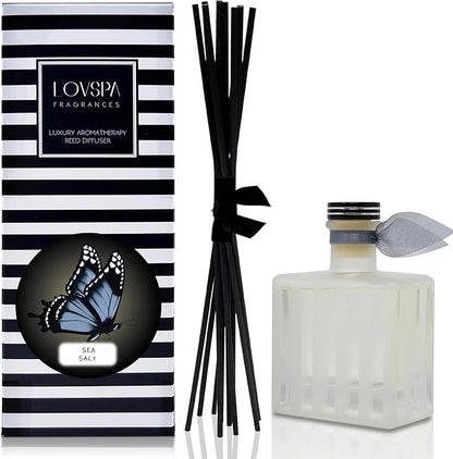 LOVSPA Reed Diffuser Set, Sea Salt Scented Oil Diffuser with Sticks, Home Fragrance Accessories for Bathroom Shelf Decor, Aroma Diffusers for Home or Office Desk, USA Made