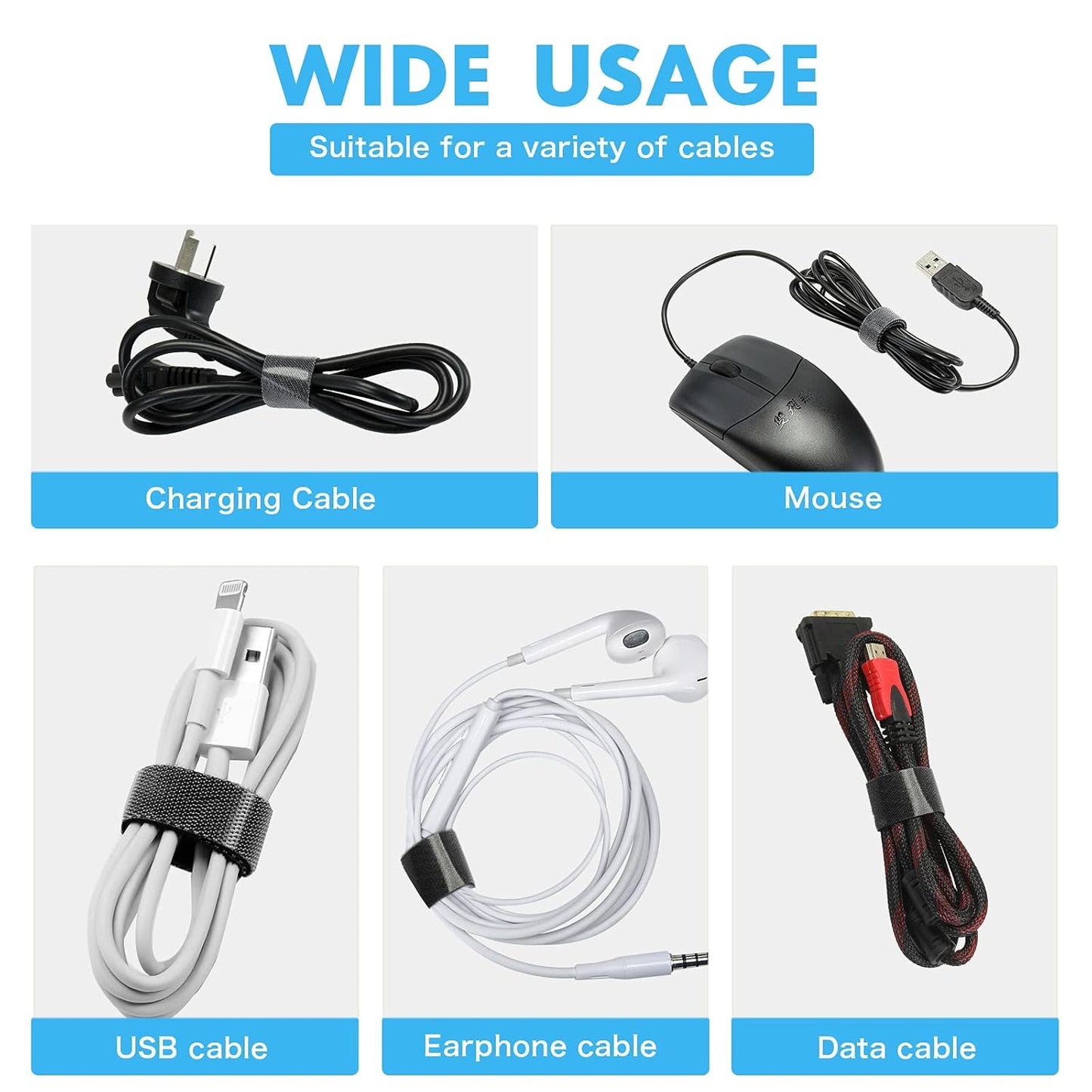 WILLBOND 1/2 Inch x 45ft Fastening Tape Cable Ties Reusable Fastening Nylon Tape Double Side Hook Roll Hook and Loop Straps Wires Cords Management Wire Organizer Straps (Black)