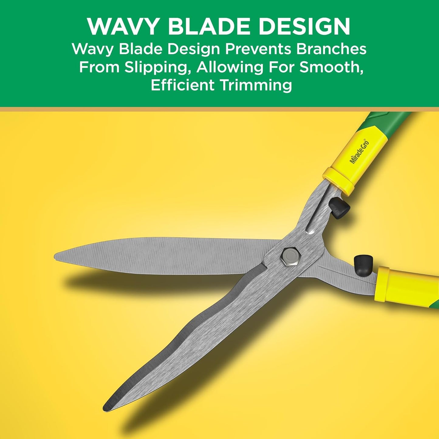 Miracle-Gro 18 in. Wavy Blade Hedge Shears – Lawn and Yard Tool with Sharp Carbon Steel Blades for Trimming Borders, Shaping Bushes, and Shaping/Trimming Hedges, Shrubs