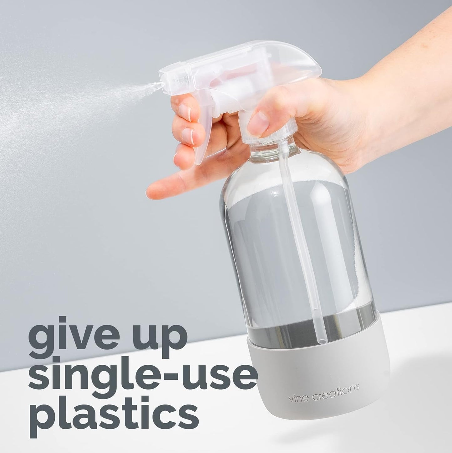 Vine Creations Glass Spray Bottles for Cleaning Solutions, Clear Glass Spray Bottle with Silicone Sleeve, 16 oz Empty Spray Bottles for Cleaning, Plant Spray Bottle, Mist and Stream Nozzle - 2 Pack