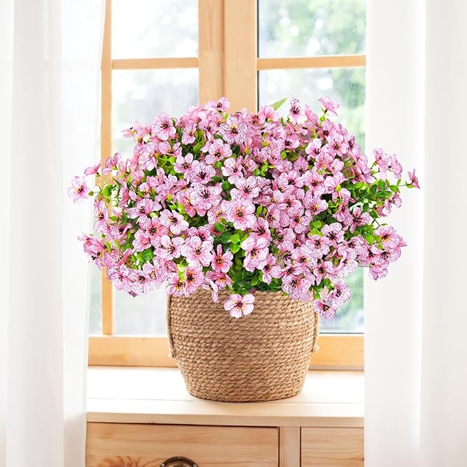 14 Bundles Fake Mums Fake Plants Artificial Mums for Outdoors Artificial Flowers for Yard Porch Home Garden Fall Indoor Outdoor Decor(Pink)