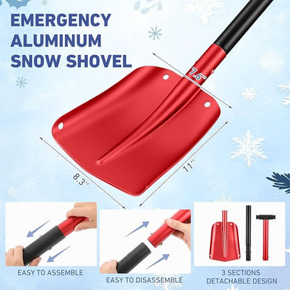 Gisafai 1 Pcs 34'' Detachable Emergency Snow Shovel for Car Aluminum Extendable Collapsible Snow Shovel Emergency Car Cleaning Equipment Suitable for Truck SUV Van Camp Outdoor (Red)