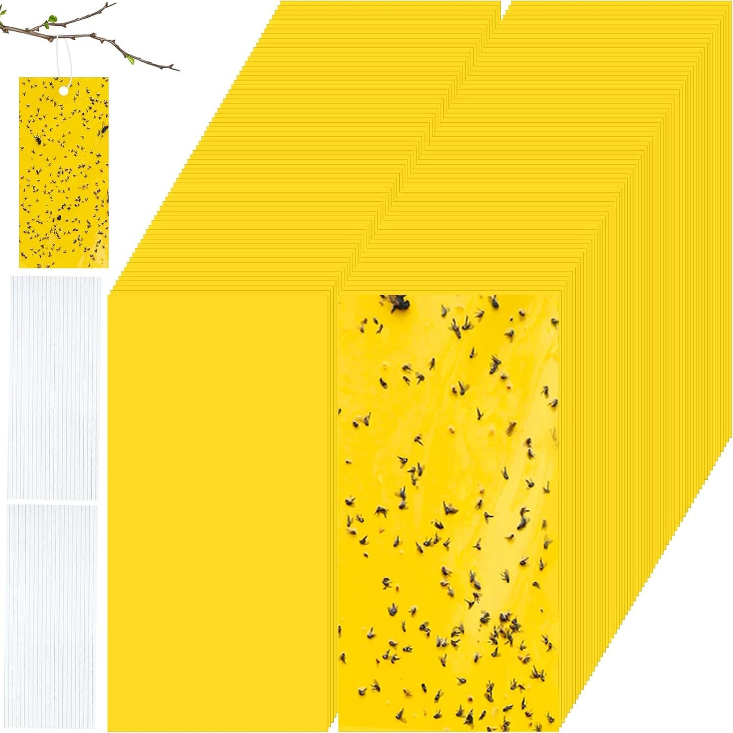 Qualirey 100 Pcs 7.87 x 3.9 Inch Sticky Traps for Plant Double Sided Sticky Trap for Gnats with Twist Ties Fly Traps for Fruit Insect Fungus Bugs Indoor Outdoor(Yellow)
