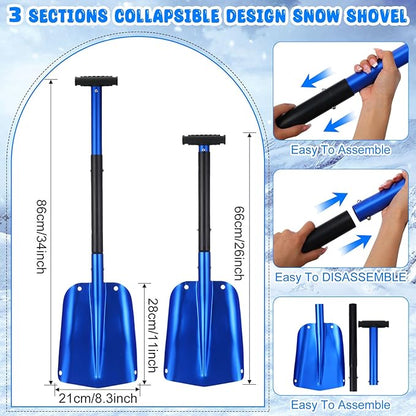 Gisafai 2 Pcs 34'' Detachable Emergency Snow Shovel for Car Aluminum Extendable Collapsible Snow Shovel Emergency Car Cleaning Equipment Suitable for Truck SUV Van Camp Outdoor (Red,Blue)