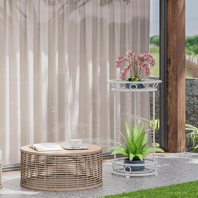 Plant Stand Indoor Outdoor - Metal Planter Holder Shelf Tall Tiered Flower Pot Display Organizer Rack for Garden, Patio, Living Room, Bathroom, Office (White)