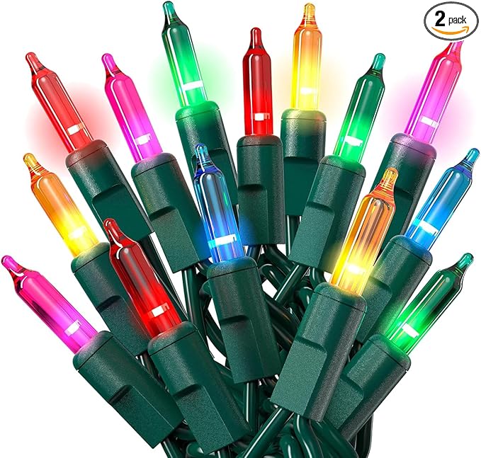 PREXTEX Multicolored Christmas Lights with Green Wire, 60 Feet, 300 Light, Twinkling Lights Indoor or Outdoor, String Twinkle Lighting for Christmas Tree Decorations