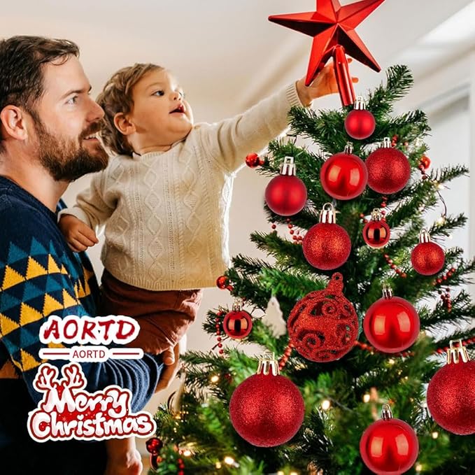 Christmas Ball Ornaments for Tree,Shatterproof Plastic Holiday Baubles Set in Assorted Sizes and Finishes, Christmas Tree Decorations for Home, Office, Party, Indoor Outdoor Use (100PCS, Red)