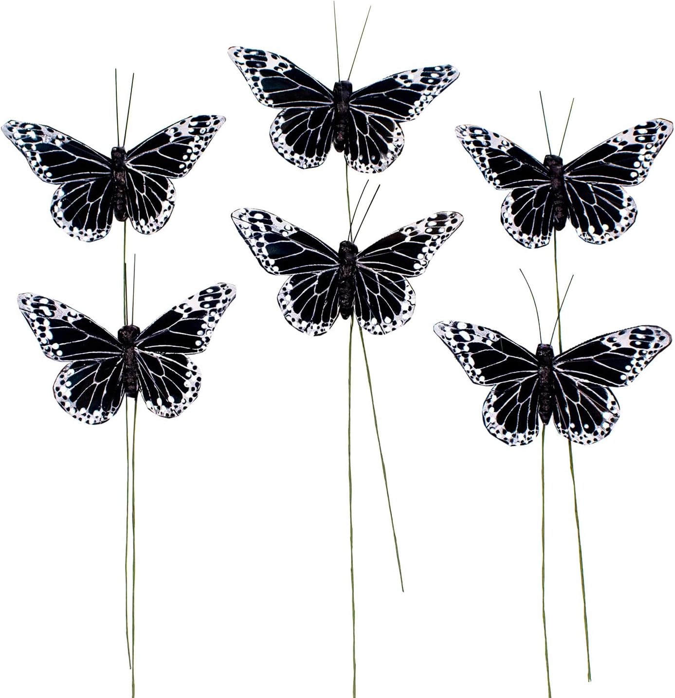 YCHTEWY- Feather Butterfly Decoration Set of 12 pcs Black Butterflies Party Decorations Halloween Decoration Home Decoration