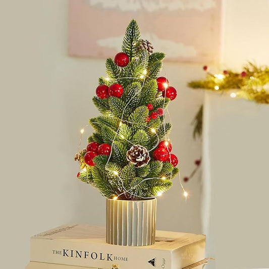 Classic Small Christmas Tree Table Decor - Mini Tabletop Artificial Tree Indoor Christmas Holiday Centerpiece for Desktop Home Office Bedroom Decor Gift(Red Pine)