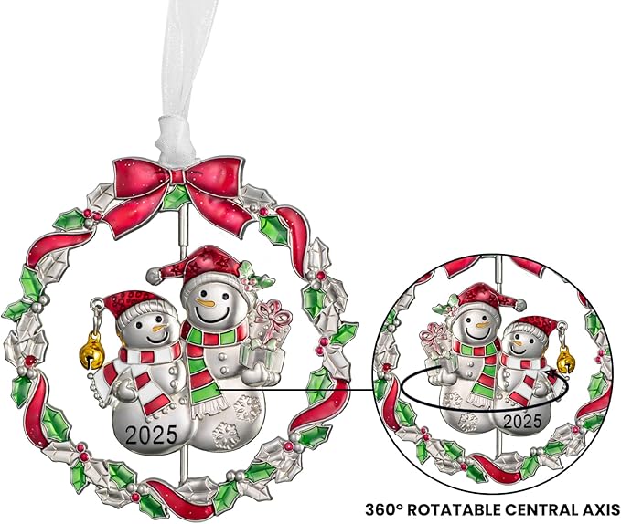 2025 Snowman Christmas Tree Ornament Metal Silver Hanging Rotatable Design Charm Holiday Decorative Pendant Gift Keepsake