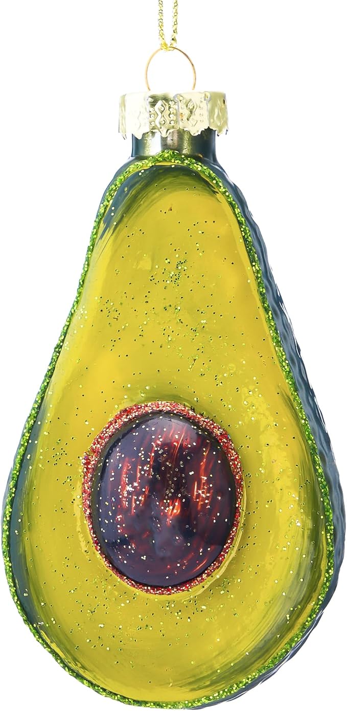 Joiedomi Christmas Avocado Glass Ornament, Glass Blown Food Ornament Presents for Christmas Tree Decoration, Xmas Food Decoration for Xmas Gift Party Favor