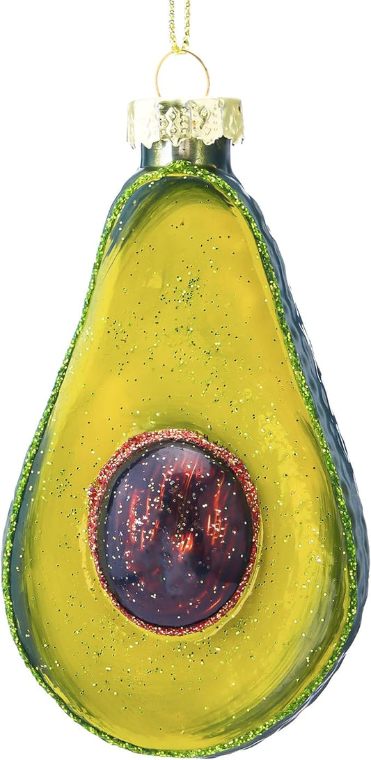 Joiedomi Christmas Avocado Glass Ornament, Glass Blown Food Ornament Presents for Christmas Tree Decoration, Xmas Food Decoration for Xmas Gift Party Favor