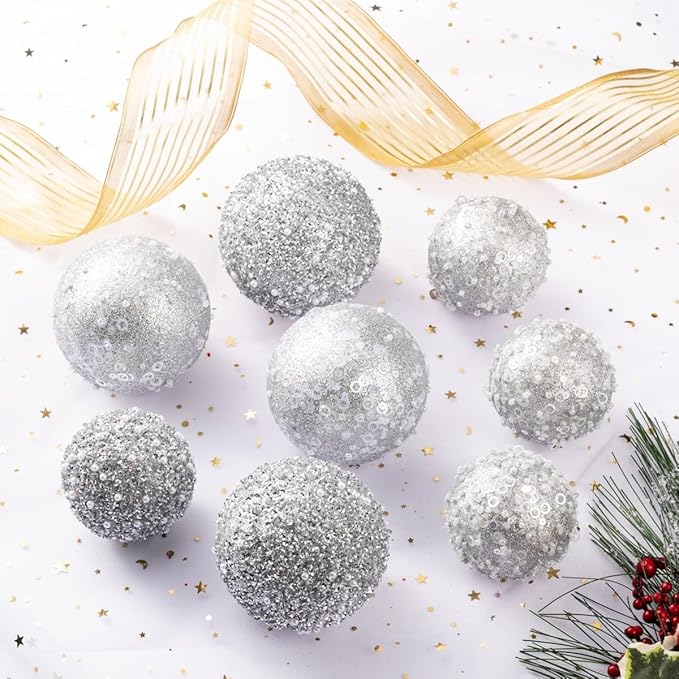 12CT Christmas Ball Ornaments, Silver Christmas Ball Decorations Shatterproof Plastic Hanging Pearl Balls for Holiday Party(70mm/2.76")