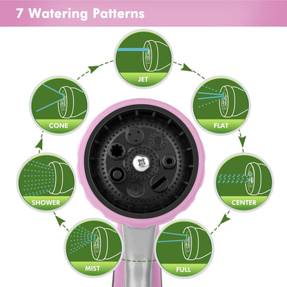 RESTMO Metal Watering Wand, Heavy Duty Garden Hose Wand with 180° Swivel Ratcheting Head, 16'' Hose Nozzle Sprayer with 7 Spray Patterns and Flow Control, for Water Hanging Baskets and Shrubs, Pink