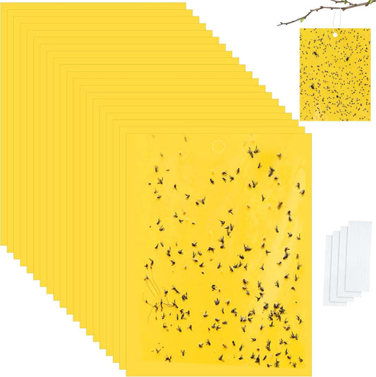 Qualirey 20 Pcs 6 x 8 Inch Sticky Traps for Plant Double Sided Sticky Trap for Gnats with Twist Ties Fly Traps for Fruit Insect Fungus Bugs Indoor Outdoor (Yellow)