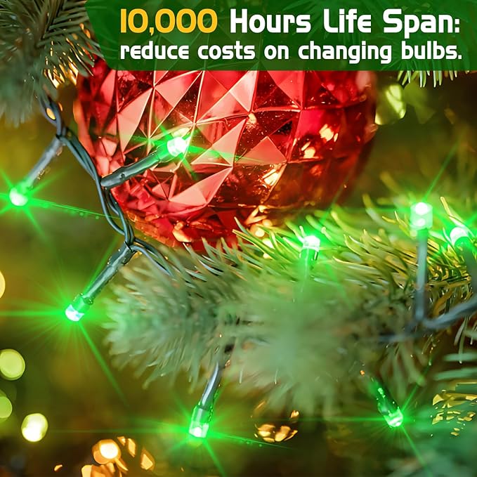 XURISEN Christmas Lights Outdoor 197FT 500 LED Green Wire String Lights 8 Modes with Timer Memory Waterproof Fairy Light Plug in for Xmas Tree Wedding Yard Party Holiday Decorations(Green)