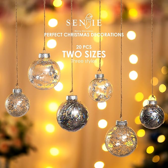 Christmas Ornaments Ball Set-Shatterproof Clear Plastic Decorative Baubles for Xmas Tree House Holiday Wedding Party Decoration,20pcs Silver