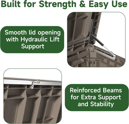 230 Gallon Outdoor Storage Box Waterproof, UV Resistant Resin Deck Box with Hydraulic Rod, Reinforced Stability for Patio, Garden, Striped Gray