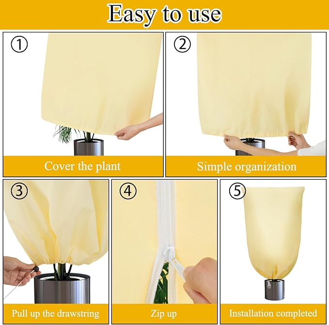 3 Pack Winter Plant Covers Freeze Protection, Thicker Frost Cloths Tree Covers with Zipper & Adjustable Drawstring, Antifreeze Protective Cover for Garden Shrub Plants, 47.2” x 70.8”