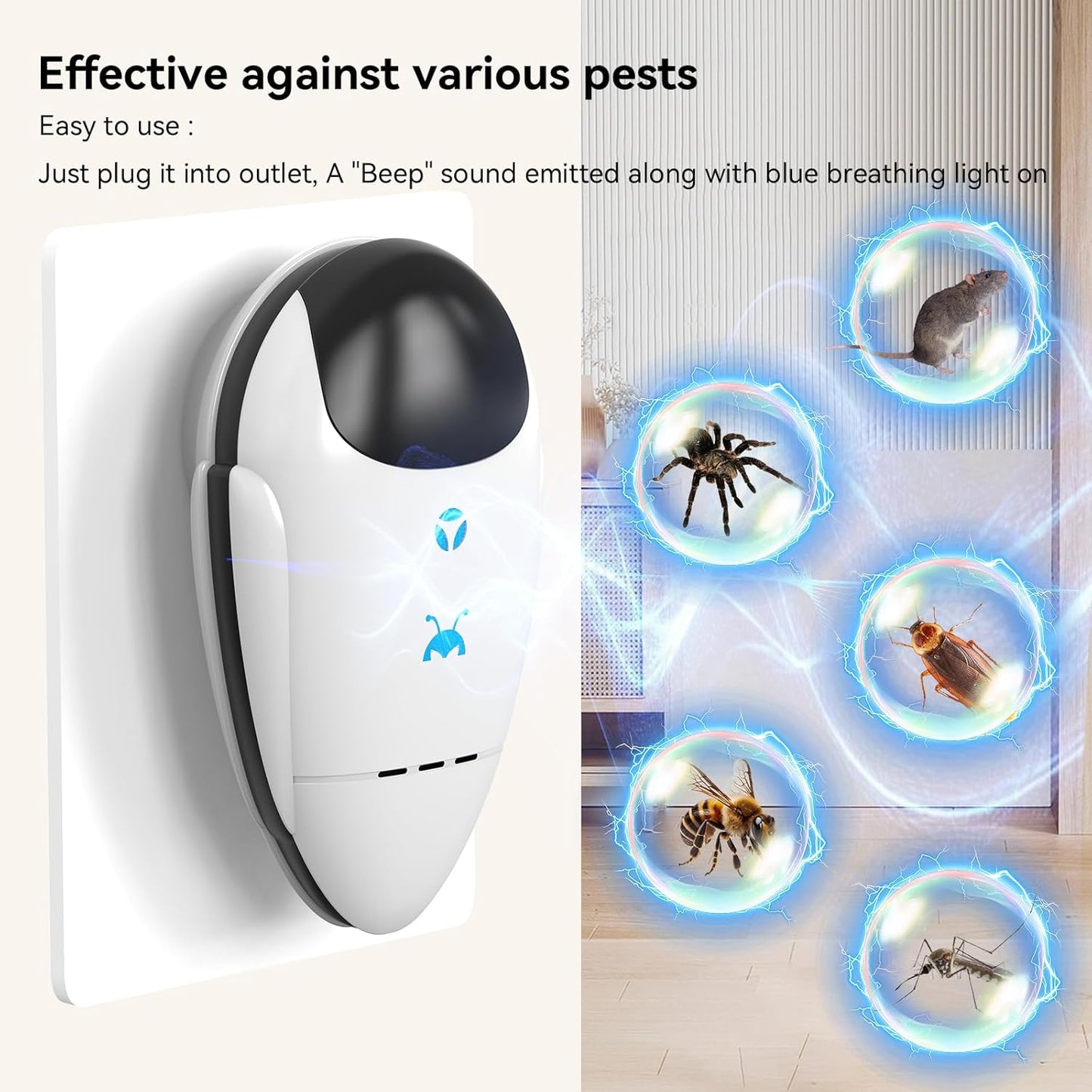 2025 Upgraded Ultrasonic Repeller & Insect Indoor Repeller, Ultrasonic Plug in Repellent for Roach, Rodent, Mouse, Bugs, Mosquito, Mice, Spider, Ant, Electronic Pest Deterrent, 4 Packs
