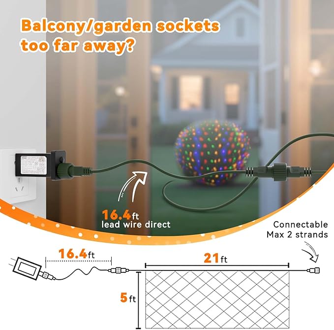 360 LED Colorful Christmas Net Lights Outdoor 8 Modes, 21ft x 5ft Waterproof Mesh Lights Giant Net Light Mulitcolored Fairy Christmas Light Green Wire Connectable for Bushes Tree Garden Home Party