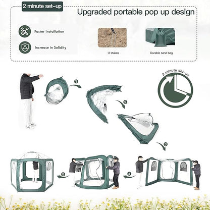 Porayhut Pop up Greenhouse Tent,Portable Large Walk-in Plant House 10’X10’ ,Indoor Outdoor Gardening Plant Sunshine Room with PVC Mesh Cloth Cover for Protecting Plant from Cold Frost & Birds