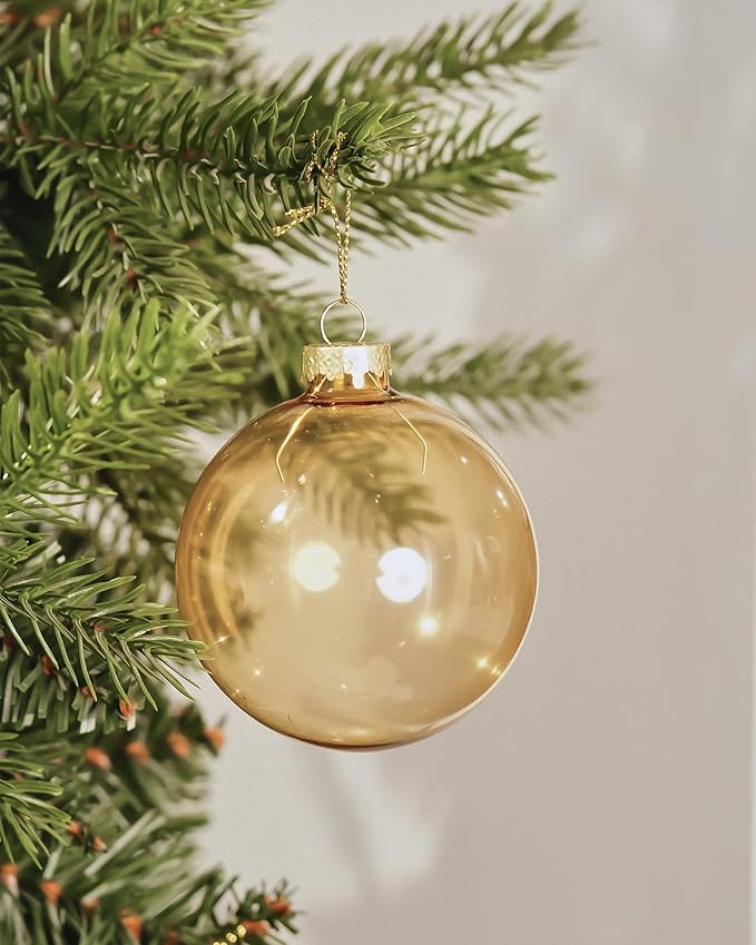DN DECONATION Gold Glass Christmas Ornaments, Set of 9, 3.15' Hanging Christmas Baubles for Xmas Tree Decoration, Wedding Party Gift